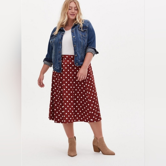 Torrid Midi Satin Slip Skirt- Polka Dot - Picture 4 of 4